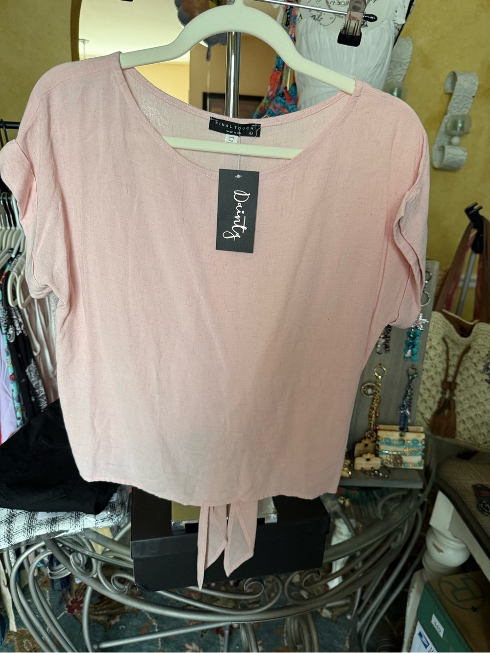 Final Touch Light Pink Tie-Back Short Sleeve Top